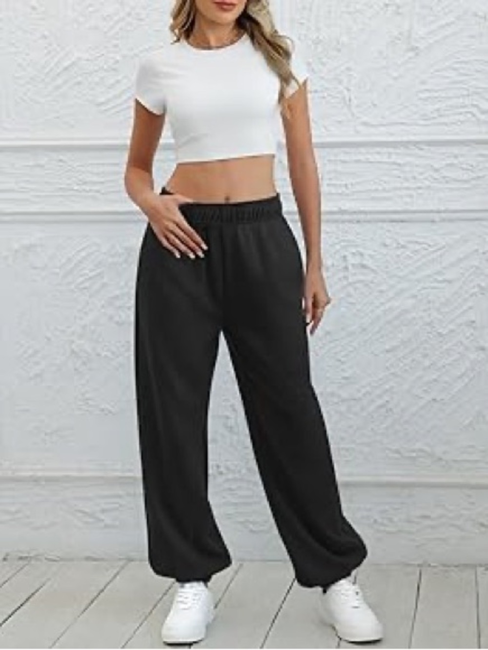 Athmile Classic High-Waist Black Sweatpants Pants - Women's Casual Lounge Size